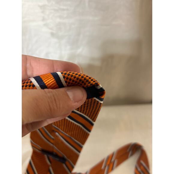 Breuer 100% Silk Tie Orange Blue Diagonal Stripe Textured Made in Italy - Picture 5 of 5